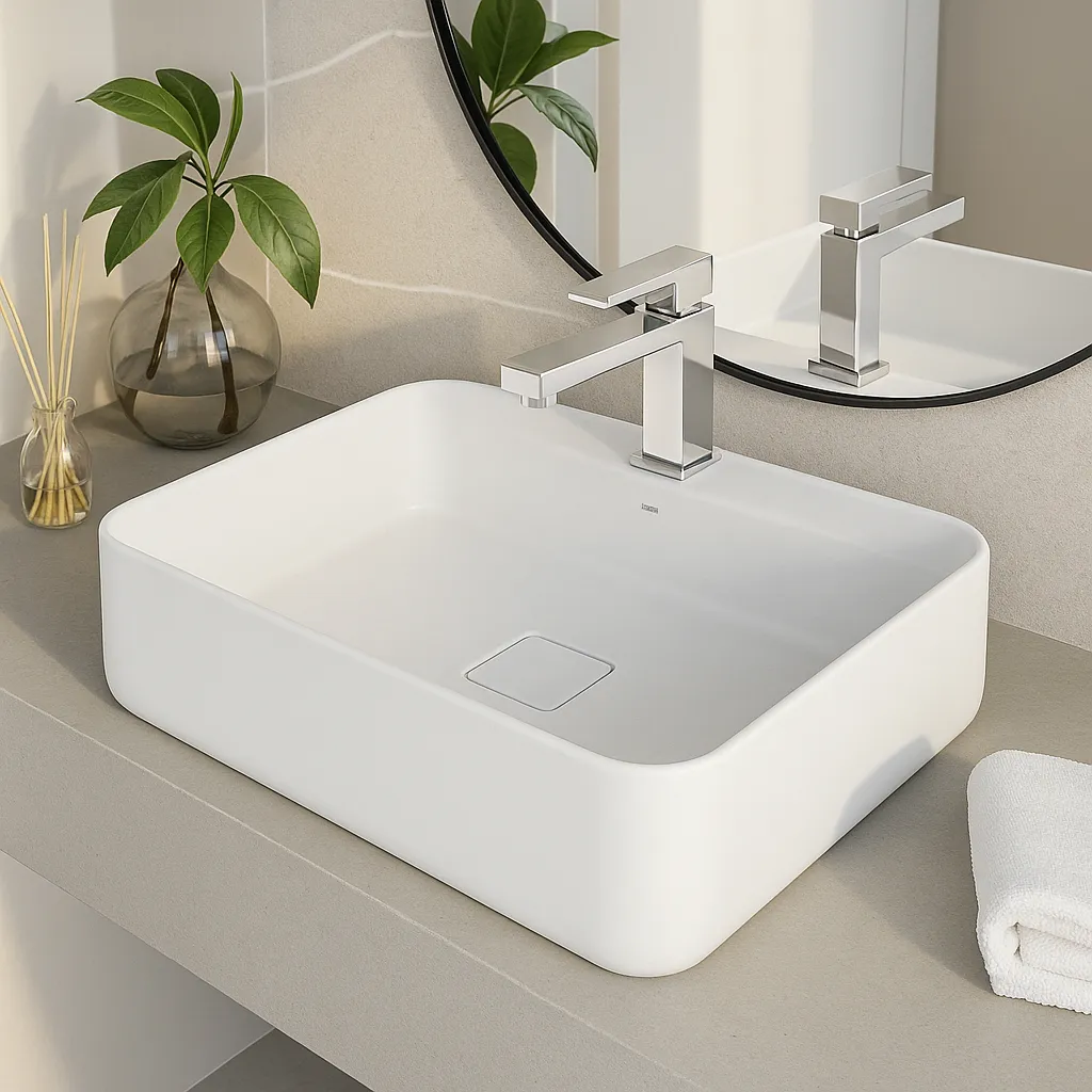 Bacha Baño Deca L13050 Lavatorio Apoyo Rectangular 1 Agujero - Imagen 4