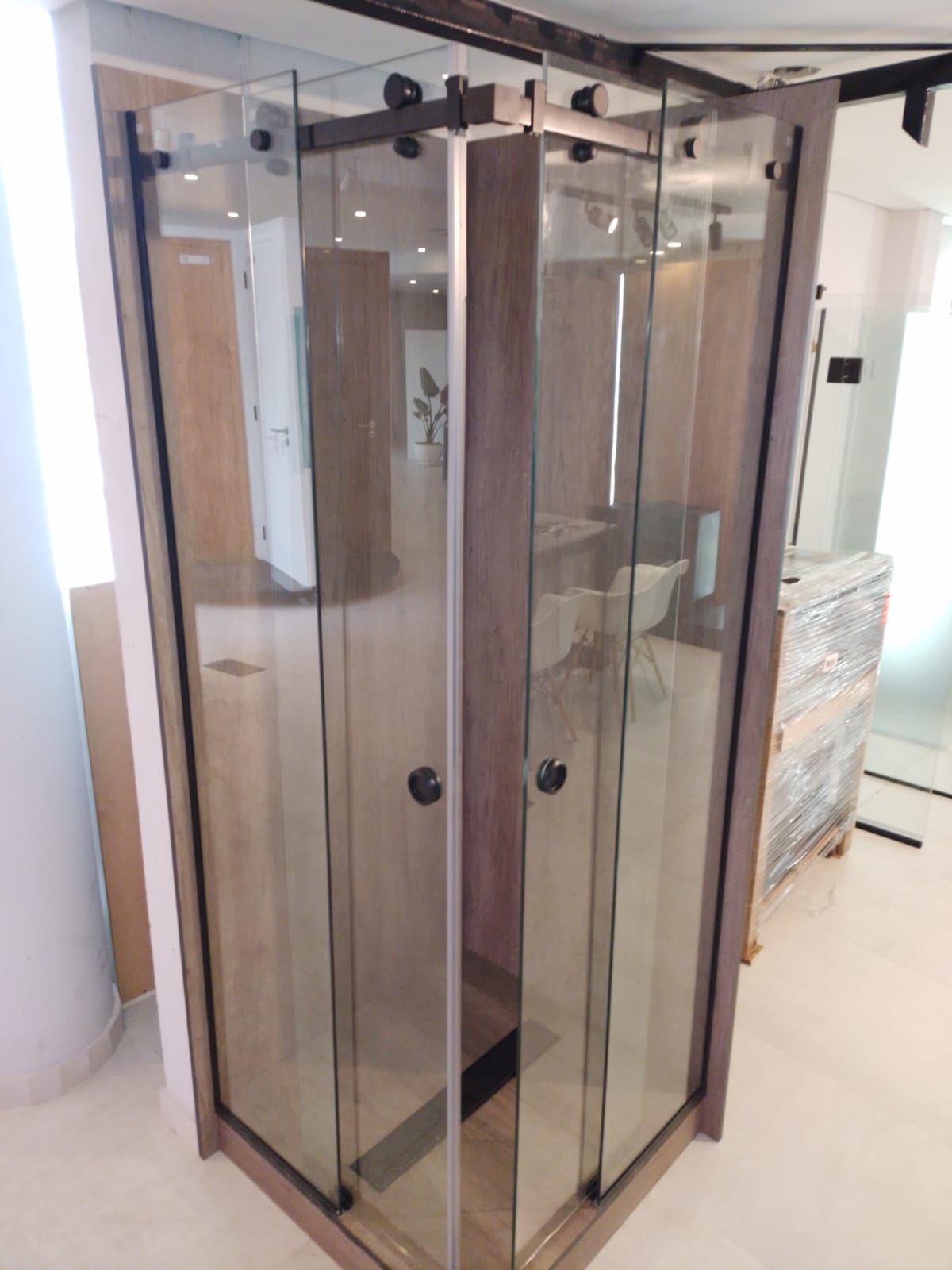 Mampara Esquinera TIPO BOX Acero Inoxidable 90x90x200cm