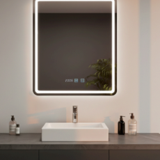 Espejo para baño 60 x 70 FULL con Luz led + Encendido Tactil Touch + Desempañador + Reloj Digital + Termometro + 1 Franja Esmerilada