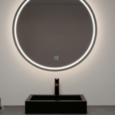 Espejo para baño redondo de 60 cm con Luz led + Encendido Tactil Touch + 1 Franja Esmerilada